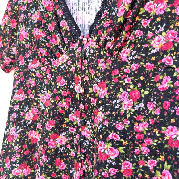 Sezane Jamie Floral Pink Black T-Shirt Blouse Feminine Romantic Dainty Medium - Picture 7 of 9